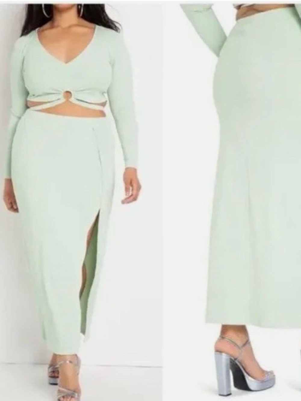 ELOQUII Mint Green High-Slit Maxi Skirt - Women